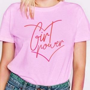 Pink Girl Power Graphic Tee, Feminist Statement Shirt , Casual Graphic Top